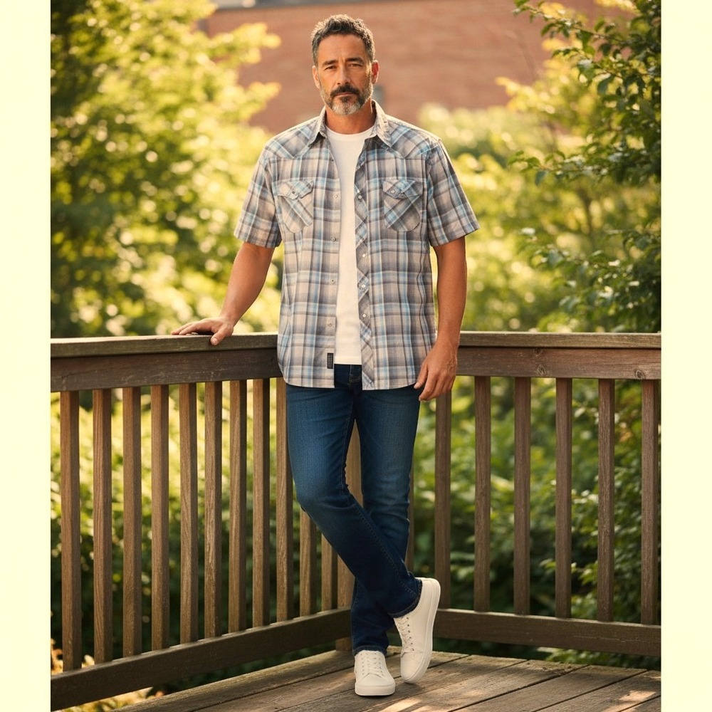 Wrangler Western Fashion Snap Shirt Mens 3XL Plaid Metallic Short Sleeve Vintage